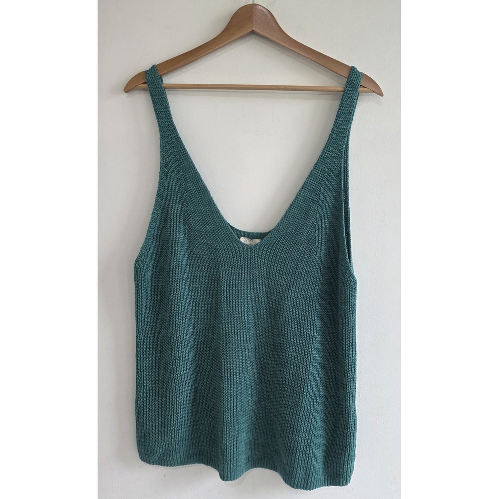 Faherty Miramar Tank Sweater Women XL Green Linen Organic Cotton WYU2510-DJG